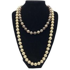 Vintage MCM Lot of 2 Faux Pearl Necklaces Pearl White and Grayish/Beige Japan